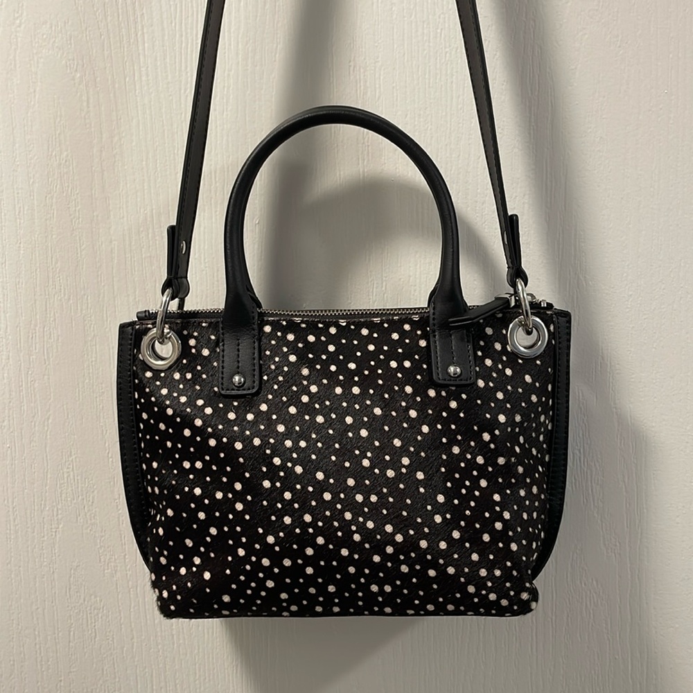 Chic polka dot purse. Leather crossbody or top handle bag. Black & ivory. NWOT.
